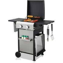 POVANLI BBQ Grill 2-Burner Gas Grill Stainless Steel Propane Grill with Wire Enamel Cook ing Grids,24600BTU Outdoor Grill With Foldable Side Table, Hanging Basket For Outdoor Cooking Barbecue Grill
