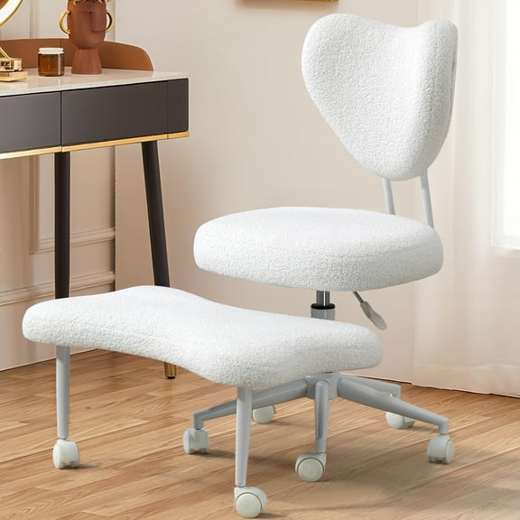 POVANLI Ergonomic Cross Legged Swivel Chair, Meditation chair, 360° Swivel Footrest, ADHD Chair with Adjustable Height & Plush Fabric, Back Support, SGS certificated cylinder for Home & Office(Beige)