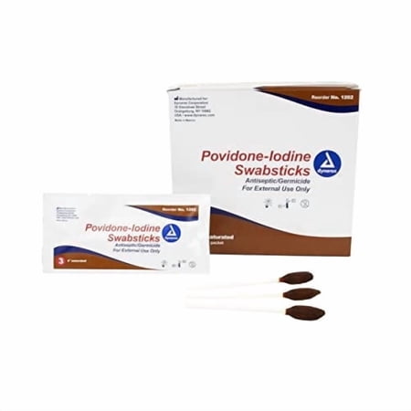 Dynarex 1202 Povidone Iodine Swabsticks (Box of 25) 3 swabsticks per pack