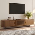 thumbnail image 1 of POVISON-118.11"Mid-Century Modern Tambour Door TV Stand, Walnut Color TV Console, Ash Rolling Door Media Console with legs, 1 of 7