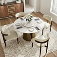 thumbnail image 1 of POVISON 51" Modern White Round Dining Table with Lazy Susan for 4-6, Tempered Glass Tabletop,Carbon Steel Base, 1 of 11