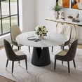 thumbnail image 1 of POVISON 47"Modern Round White Dining Table for 4, Matte Sintered Stone Tabletop, Solid Black Carbon Steel Base, 1 of 7
