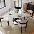 thumbnail image 1 of POVISON 51"Modern Round Glossy White Dining Table for 4, Sintered Stone Tabletop With Black X Carbon Steel Base, 1 of 14