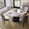 thumbnail image 1 of POVISON 51"Modern Round White Dining Table for 4, Glossy Sintered Stone Tabletop, Solid Black Carbon Steel Base, 1 of 9