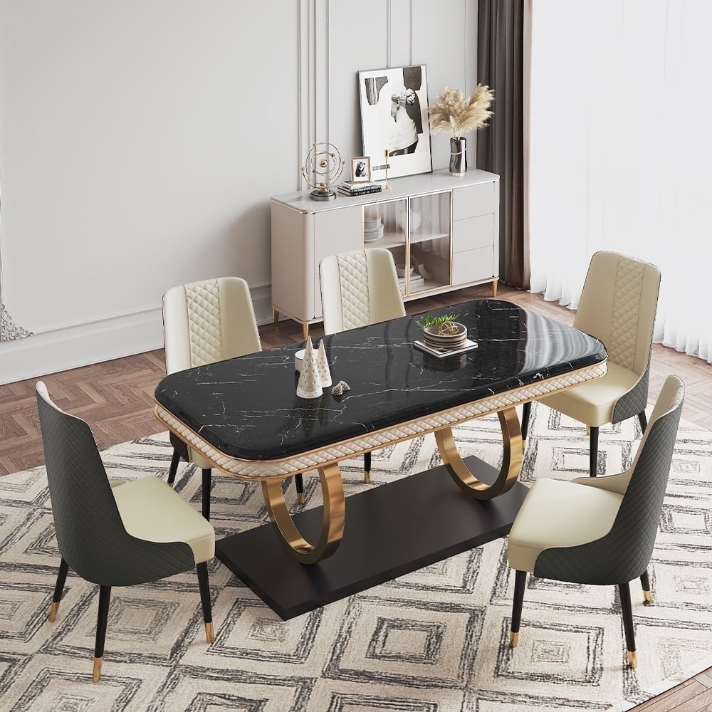 POVISON 55"Modern Black Marble Dining Table for 4 with Rectangular ...