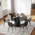 thumbnail image 1 of POVISON 59.06" Modern Black Round Dining Table For 6, Tempered Glass Tabletop,Carbon Steel Base, 1 of 14