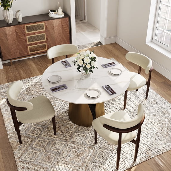POVISON 59.06" Modern Black Round Dining Table For 6, Tempered Glass Tabletop,Carbon Steel Base