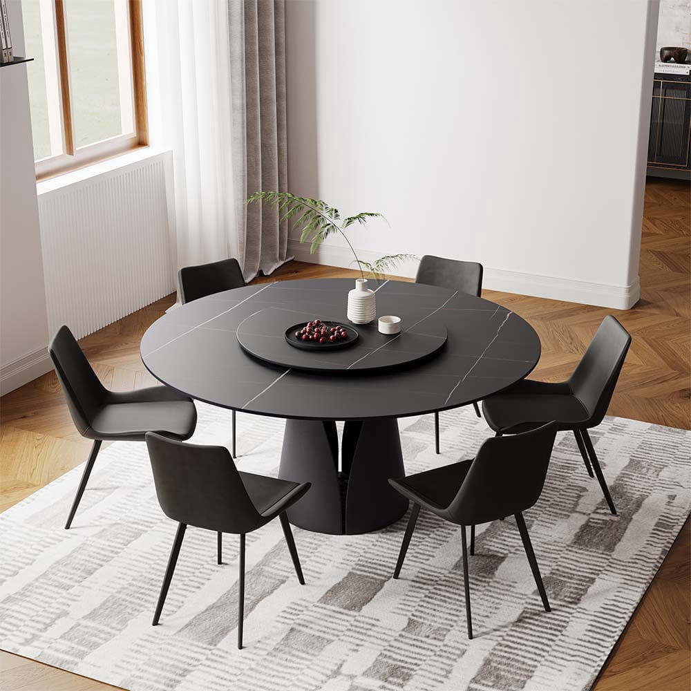 POVISON 59"Modern Round Black Kitchen Dining Table For 6 With Lazy ...