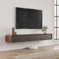 thumbnail image 1 of POVISON 63" Minimalist Floating TV Stand for up to 50",Fully Assembled Modern Wall-Mounted Media Console with 3 Flip-Down Cabinet Doors,Walnut & Black, 1 of 8