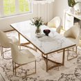 thumbnail image 1 of POVISON 63" Bura Modern Faux Marble Dining Table For 4，White Rectangular Tabletop Gold Stainless Legs, 1 of 7