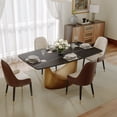 thumbnail image 1 of POVISON 63" Modern Dining Table for 4, Rectangular Matte Black Sintered Stone Dining Table with Bronze Carbon Steel Legs, 1 of 14