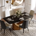 thumbnail image 1 of POVISON 63"Hobart Modern Minimalist Dining Table Set for 4, Black Rectangular Matte Sintered Stone Tabletop, Bronze Carbon Steel Leg (63"Table & 4Chairs), 1 of 15