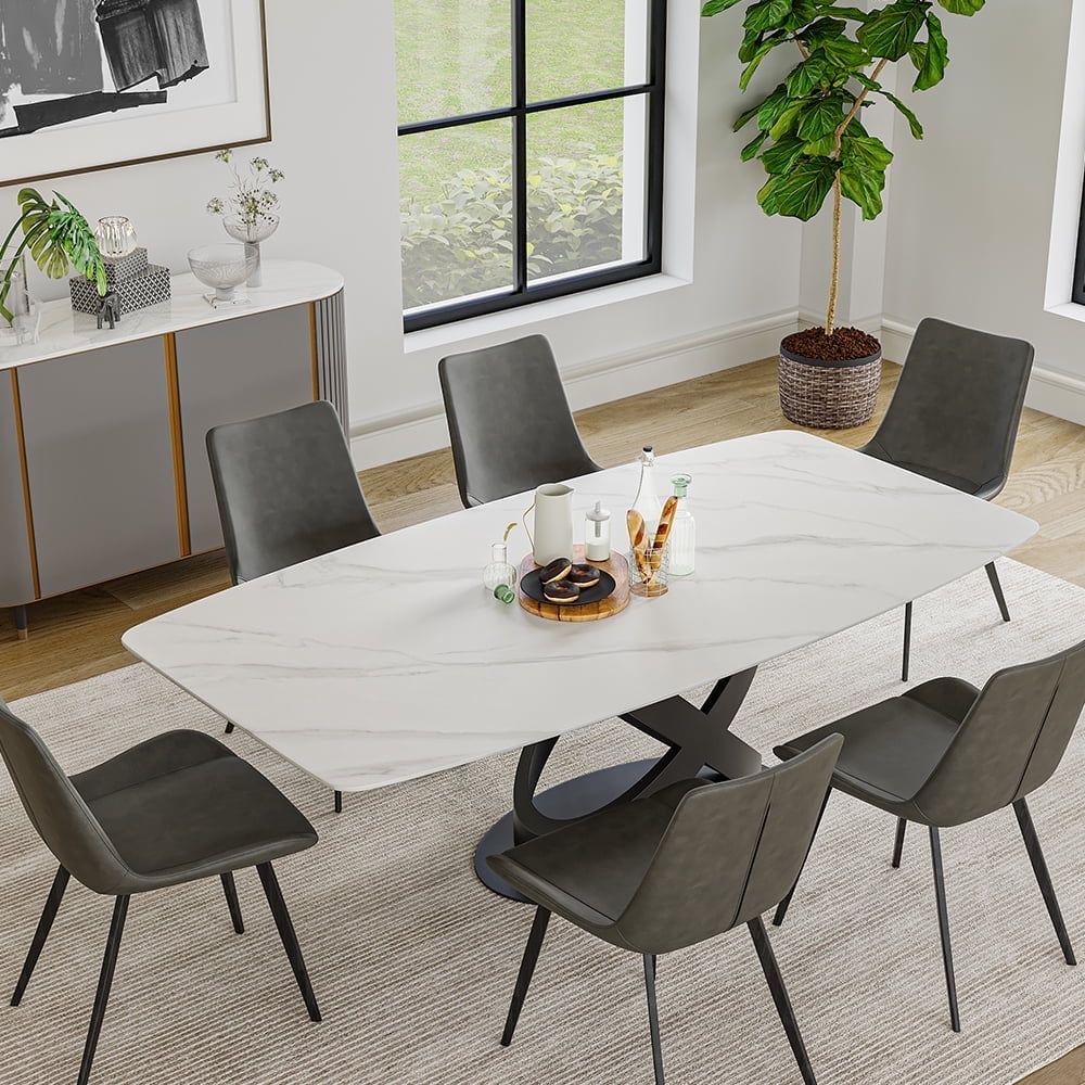POVISON 63" Modern White Dining Table for 4, Sintered Stone Tabletop ...