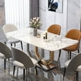 thumbnail image 1 of POVISON 63" Modern White Faux Marble Dining Table For 4-6，Rectangular Tabletop, Golden Hexagonal-Legged legs, 1 of 8