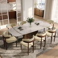 thumbnail image 1 of POVISON 71"-95"Extendable Hobart Modern Dining Table for 6-10, White Rectangular Glossy Sintered Stone Tabletop for Dining Room, Bronze Carbon Steel Leg, 1 of 10