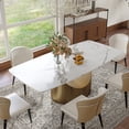 thumbnail image 1 of POVISON 71" Modern Dining Table for 4-6, Rectangular White Matte Sintered Stone Dining Table with Bronze Carbon Steel Legs, 1 of 15