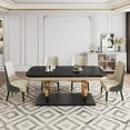 thumbnail image 1 of POVISON 71"Modern Black Faux Marble Dining Table for 4-6，with Rectangular Tabletop, Gold Legs, Dual-Circle Base, for Kitchen and Dining Room, 1 of 11