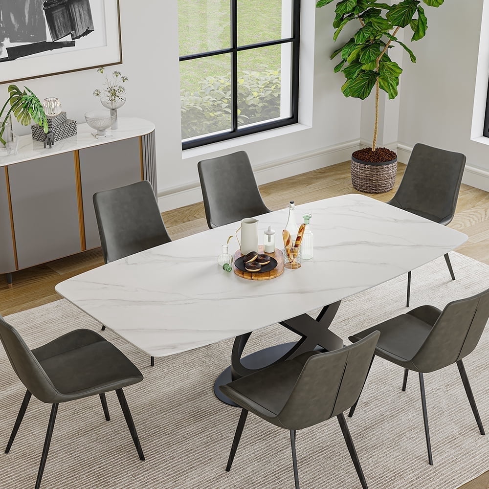POVISON 71" Modern White Dining Table for 6, Sintered Stone Tabletop ...
