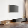thumbnail image 1 of POVISON 78.74"-141.73" Crator Rectangle Wood Extendable TV Stand, Black and Walnut Media Console with 3-Drawer, 1 of 12