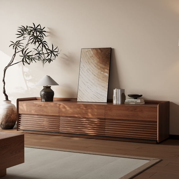 POVISON-78.74" Mid-Century TV Stand, Modern Entertainment Center, Cabinet with Adjustable Light, Walnut TV Console，Fully-Assembled, Perfect for 75-inch TVs