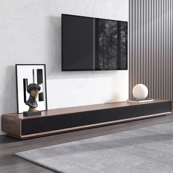 POVISON 78.74" Modern Wood Black TV Stand, Rectangular Media Console with 4 Drawers , Fully-Assembled
