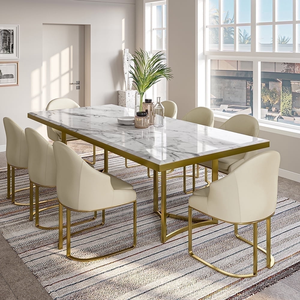 POVISON 79" Bura Modern Faux Marble Dining Table For 6-8，White ...