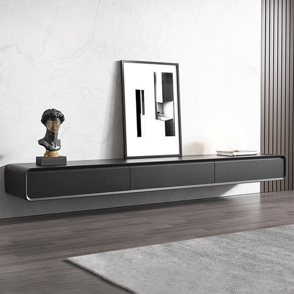 POVISON 79" Floating TV Stand for 65" TV, Fully Assembled Wall Mounted Media Console with 3 Flip-Down Doors, Minimalist Modern Entertainment Center – Black