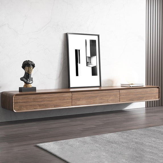 POVISON 79" Minimalist Floating TV Stand for 65" TV, Fully Assembled Wall Mounted Entertainment Center with 3 Flip-Down Cabinet Doors, Modern Living Room Media Console – Walnut