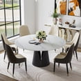 thumbnail image 1 of POVISON 7PCS Modern Dining Room Sets(59" Dining Table + 6 Chairs), Kitchen Furniture Round White Dining Table with Chairs, Round Dining Table Set for 6, 1 of 18