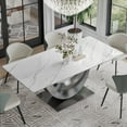 thumbnail image 1 of POVISON 87"Modern Minimalist White Dining Table for 8, with Rectangular Sintered Stone Tabletop, Crescent Moon Shape, Carbon Steel Base, 1 of 9