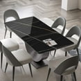 thumbnail image 1 of POVISON 94.5"Modern Minimalist Black Dining Table for 10, with Rectangular Sintered Stone Tabletop, Crescent Moon Shape, Carbon Steel Base, 1 of 6