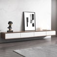thumbnail image 1 of POVISON 94" Floating TV Stand for 80 Inch TV, Fully Assembled Modern Wall Mounted Entertainment Center with 4 Large Drawers, Extra Wide Media Console – Walnut & White, 1 of 12