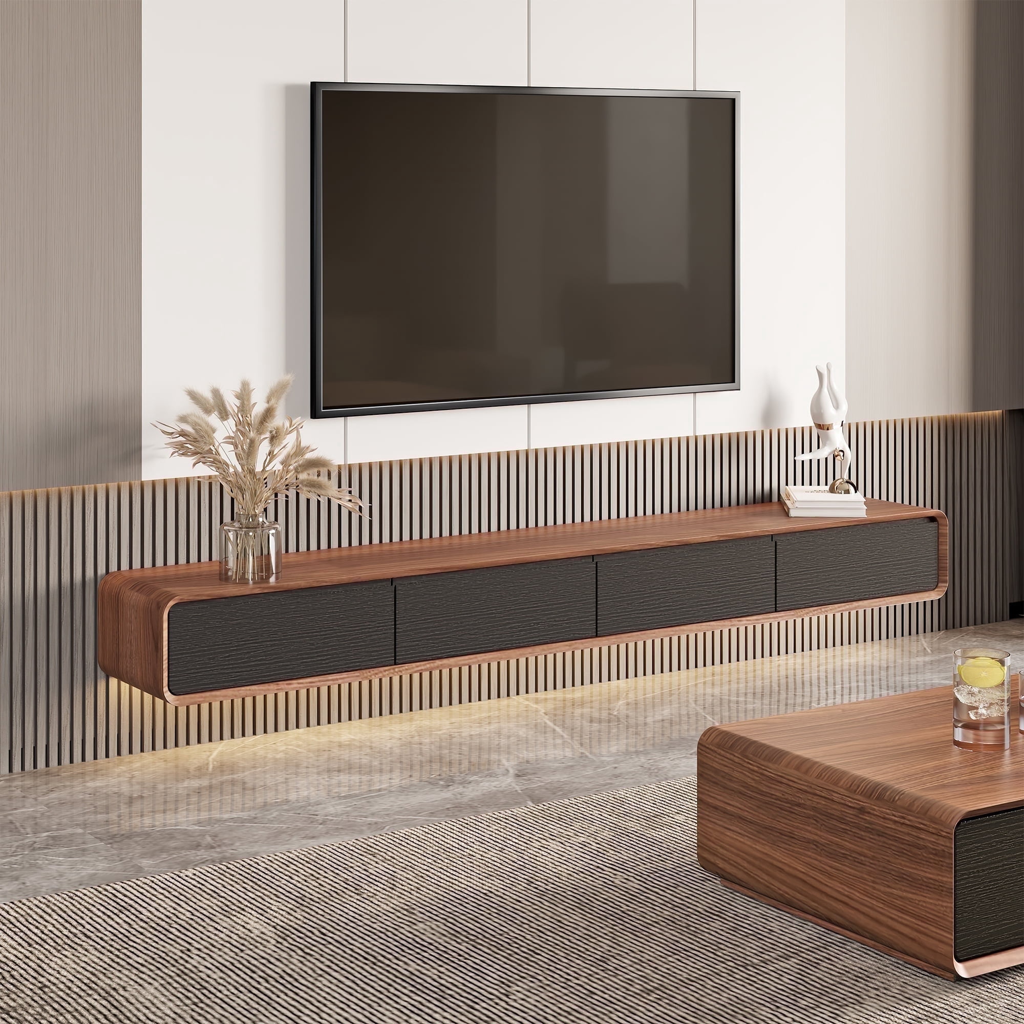 POVISON Minimalist Floating TV Stand, Modern Wall-Mounted Entertainment Center with 4 Drawers, Media Console,TV Console,94''