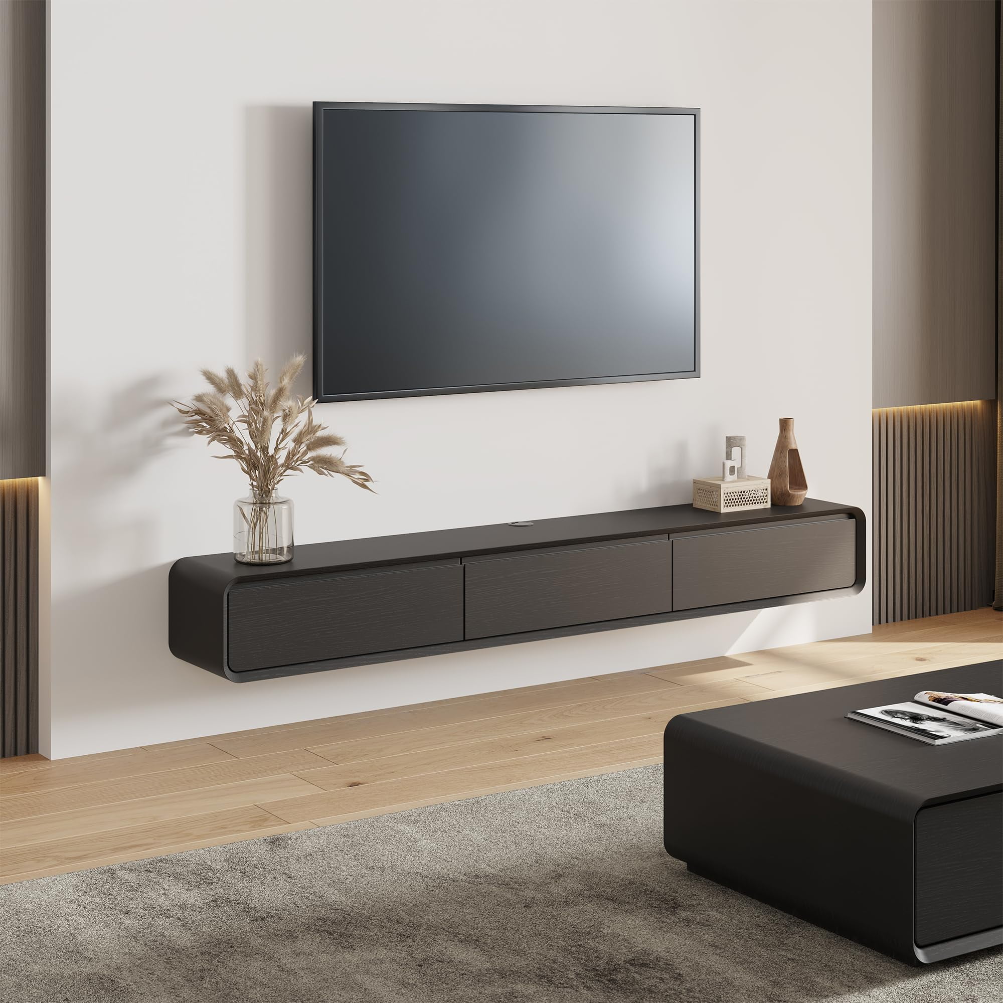 POVISON Fully Assembled Modern Floating TV Stand,63" Media Console for ...