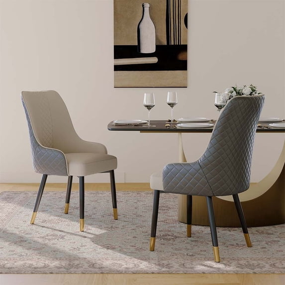 POVISON Mid-Century Faux Leather Gray Dining Chair (Set of 2), Metal Legs, Density Sponge