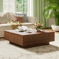 thumbnail image 1 of POVISON Mid Century Modern Coffee Table, Minimalist Wood Veneer Coffee Table with Storage for Living Room, Fully-assembled, 35.43'', Brown, 1 of 9