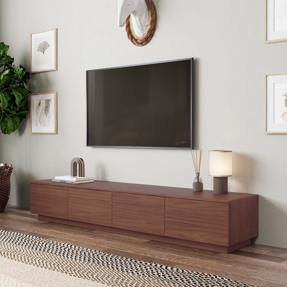 POVISON Minimalist TV Stand, Wood Media Console with Drawers, Walnut Veneer, 78" Fully-Assembled