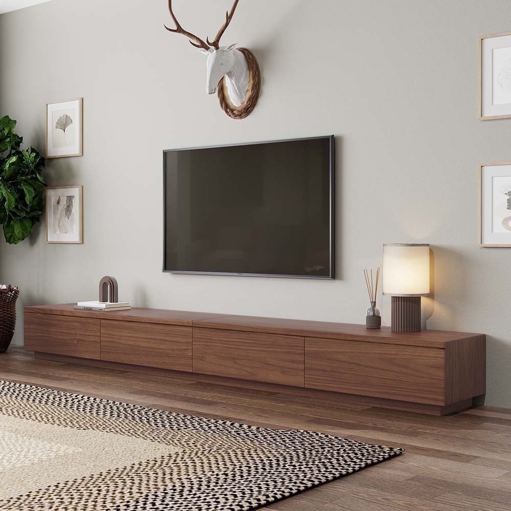 POVISON Minimalist Wood TV Stand with Drawers, Modern Long Media ...