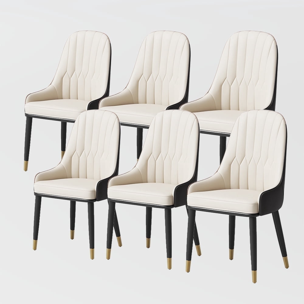 POVISON Modern Beige Dining Chair With PU Leather (Set of 6), Metal Legs