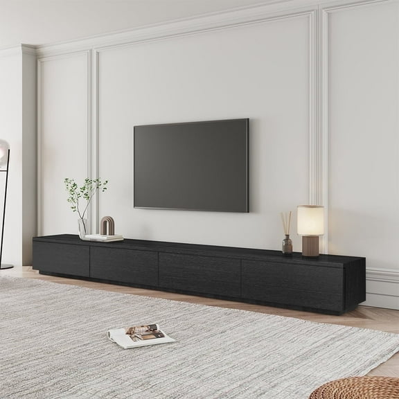 POVISON Modern Black TV Stand, Minimalist Long Media Console for up to 100 Inch TV with 4 Drawers, Sub-package, 118"