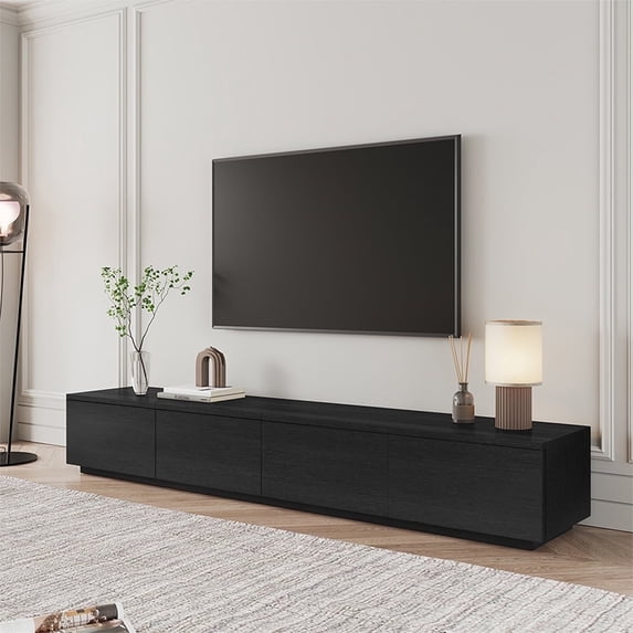 POVISON Modern Black TV Stand with Drawers, Long Media Console, Wood, 78.74" Fully-Assembled