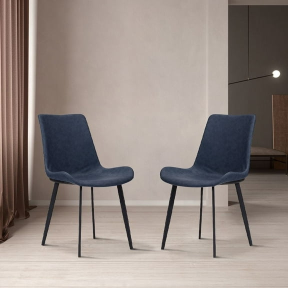 POVISON Modern Blue Uphostered PU Leather Dining Chair (Set of 2), Iron Feet