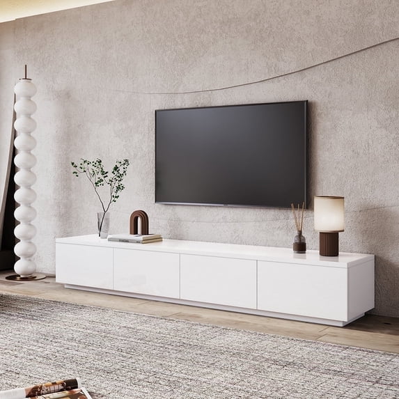 POVISON Modern Large Matte TV Stand, Long Media Console with 4 Drawers, White, 78.74" Fully-Assembled