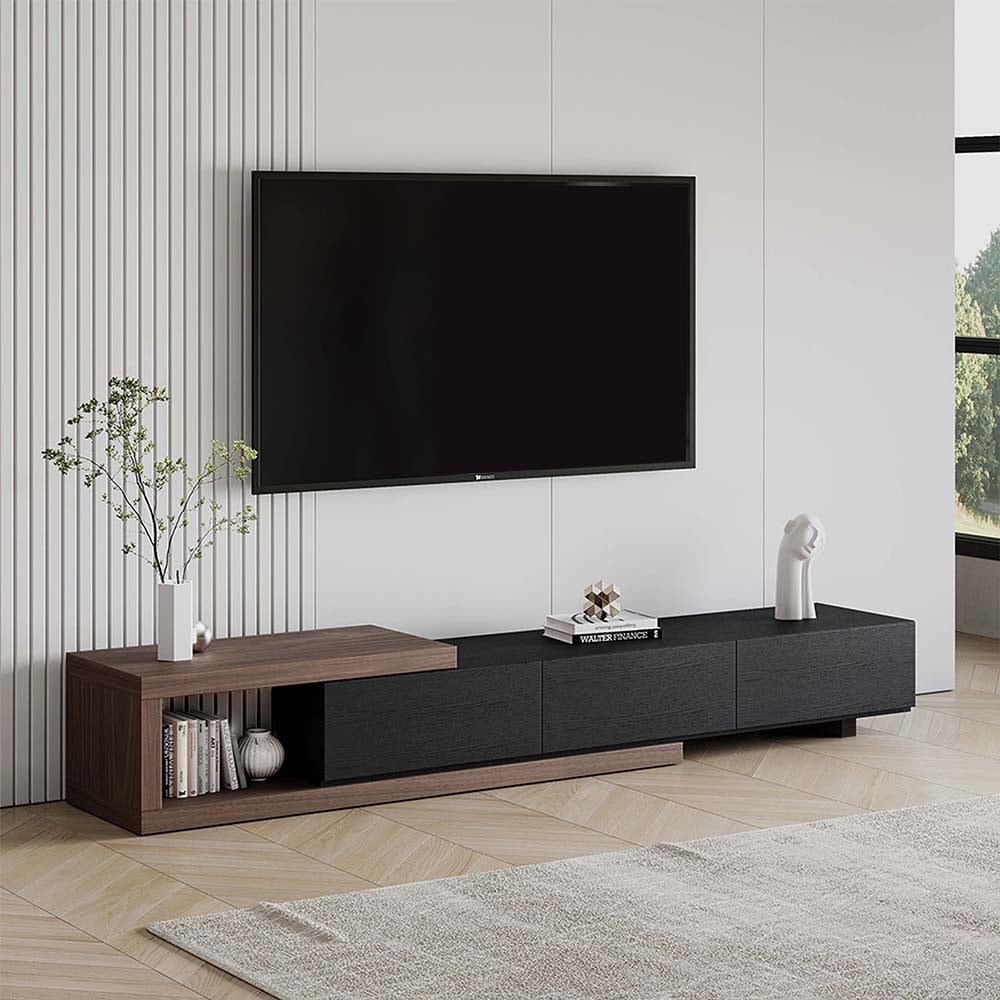 Walnut and Black Extendable TV Stand with Storage