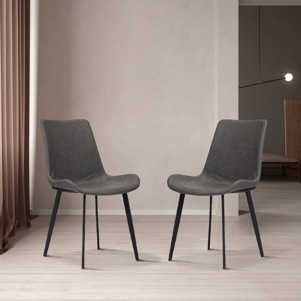 Gray Faux Leather Upholstered Side Chair with Metal Legs