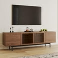 thumbnail image 1 of POVISON-Modern Wood TV Stand, Minimalist Slatted Media Console with Tall-cast Metal Legs, Walnut Veneer, 78", 1 of 8