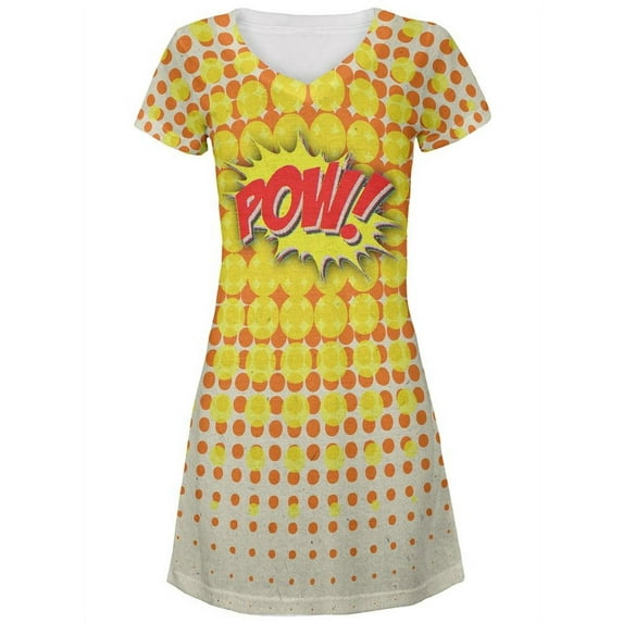 POW Comic Book Super Hero All Over Juniors V-Neck Dress