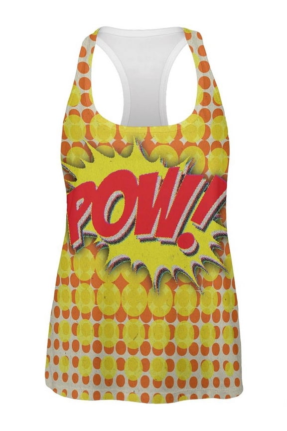 POW Comic Book Super Hero All Over Womens Work Out Tank Top - Medium
