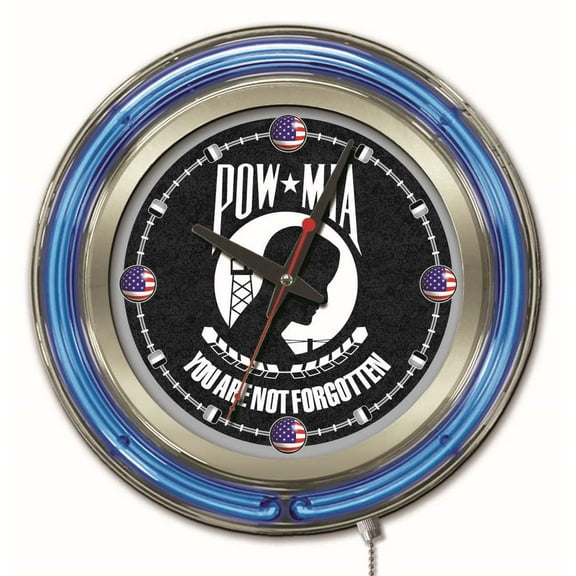 Holland Bar Stool POW/MIA Double Neon Ring, 15" dia. Logo Clock