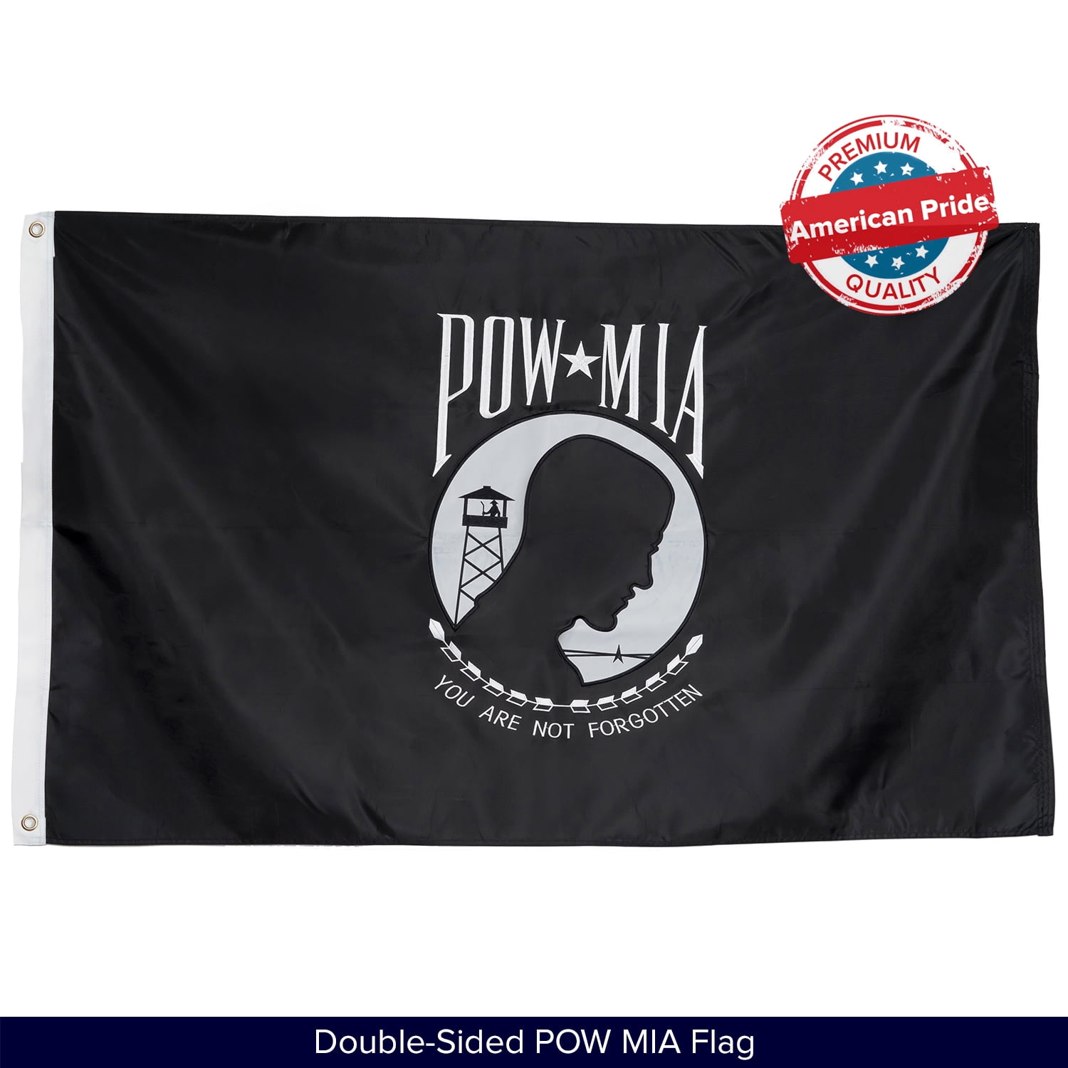 POW MIA Black Nylon Embroidered Patriotic Flag 3x5